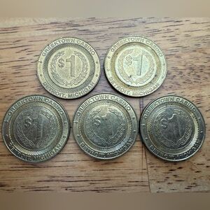 Lot of 5 Greektown Casino $1‎ Coins Detroit Michigan Slot Gaming Token